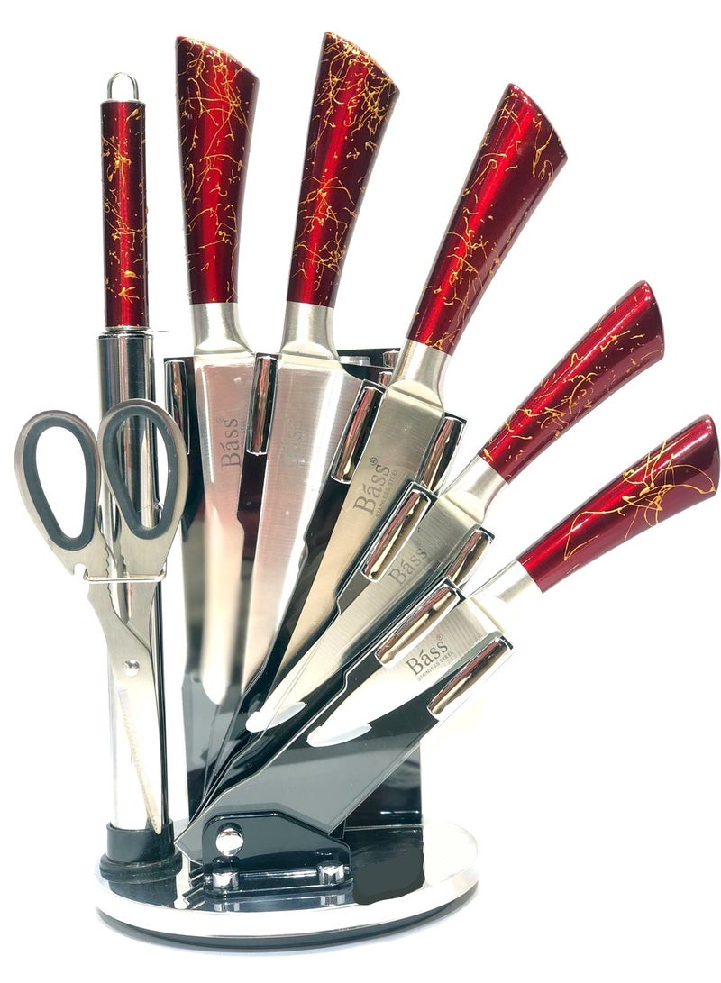 knife Set 8Pcs With Stand Red Bass