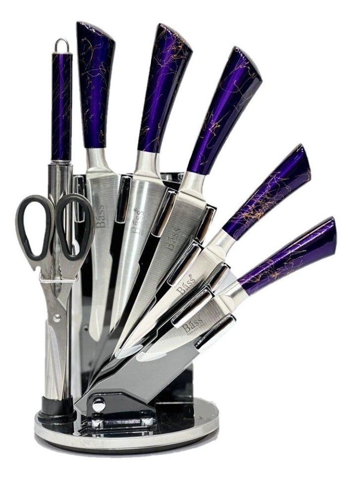 knife Set 8Pcs With Stand Purple Bass