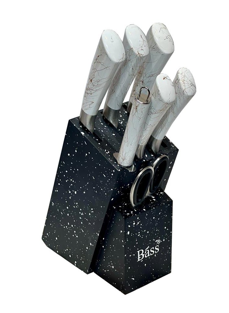 knife Set 8Pcs white With Stand black Bass