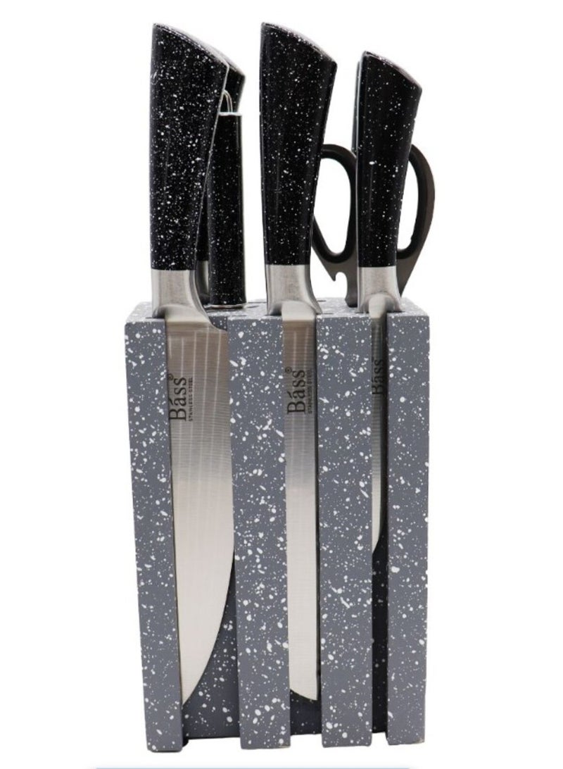 knife Set 8Pcs BLACK With Stand Grey Bass.
