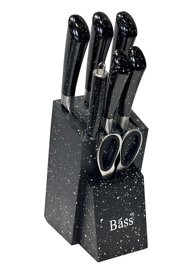 knife Set 8Pcs With Stand Black Bass