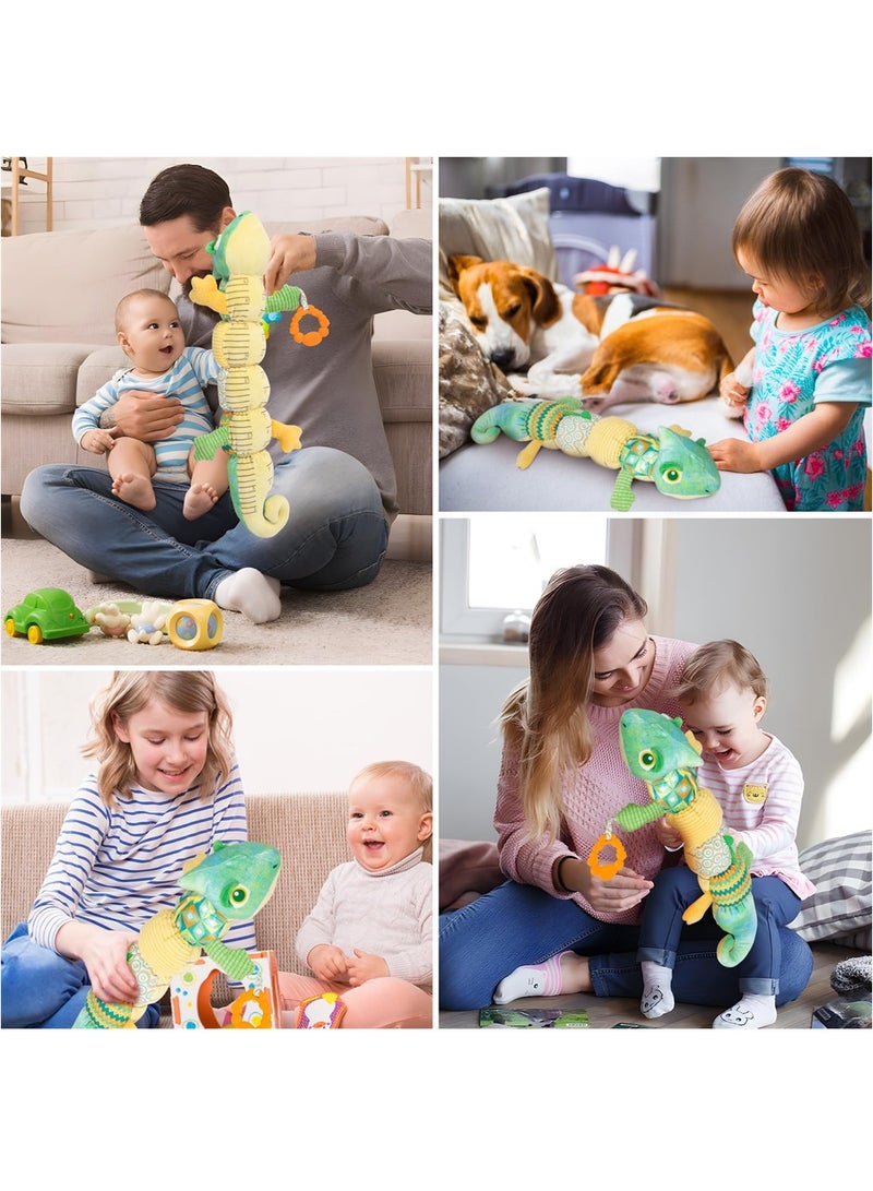 Baby Toys Musical Chameleon, Infant Toys Stuffed Animal Toys, Multi-Texture Plush Toys with Multi-Sensory Crinkle, Rattle and Ruler Designs, Tummy Time Baby Toys for 0 to 12 Months Boys, Girls