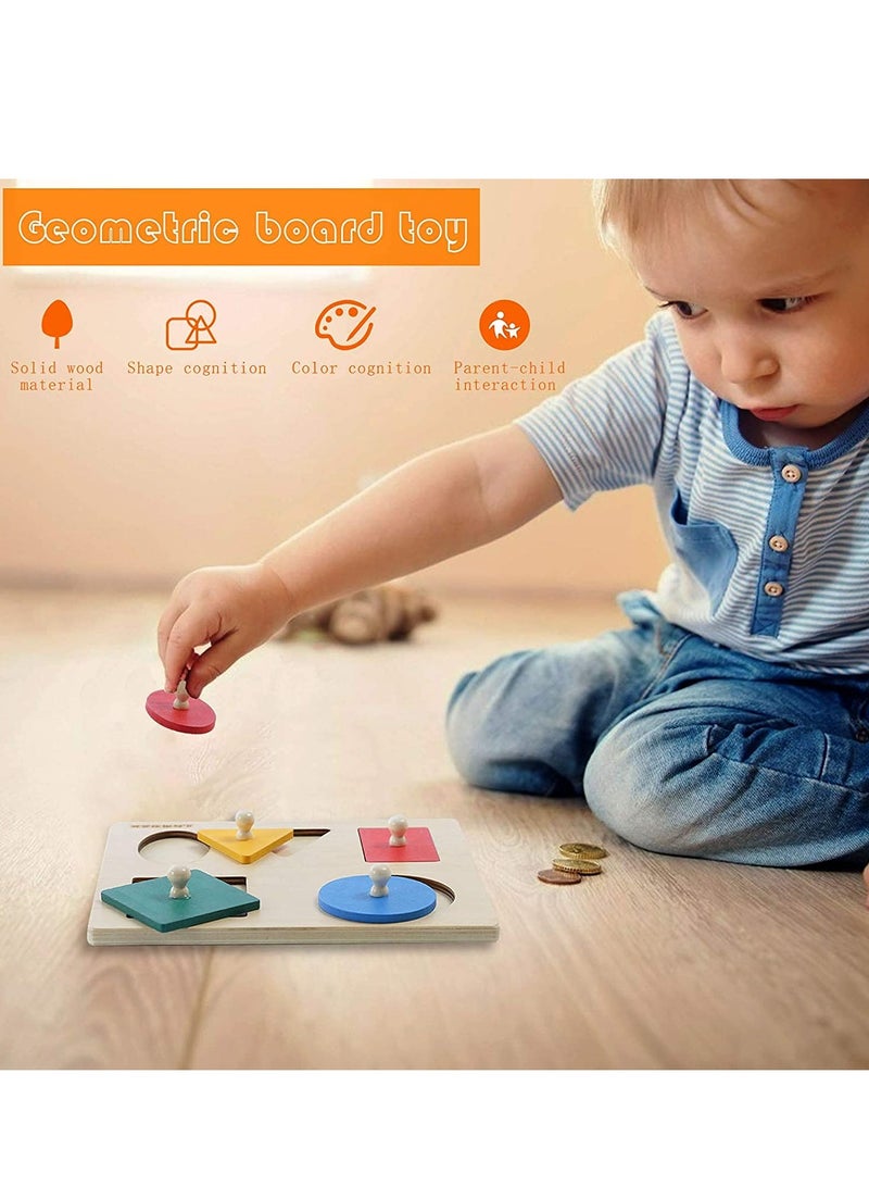Montessori Multiple Shape Puzzle, First Shapes Jumbo Knob Wooden Puzzle Geometric Shape Puzzle Toddler Preschool Learning Material Sensorial Toy for Toddler Shape & Color Sorter (3 Pieces)