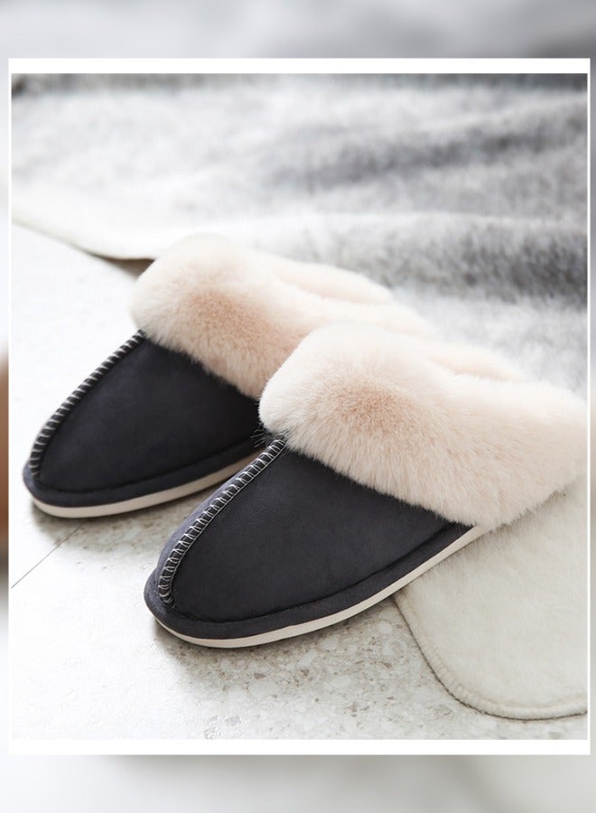 Men Winter Flat Bedroom Slippers Memory Foam Slippers Fluffy Slippers Warm Soft House Slippers for Men Non-Slip Indoor Outdoor Dark Grey