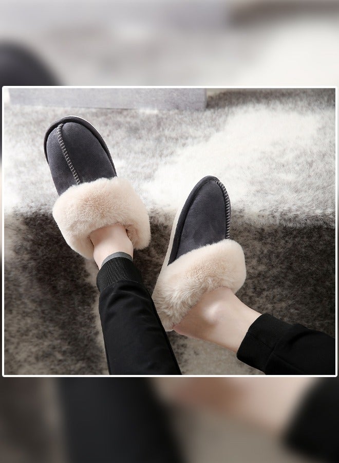 Men Winter Flat Bedroom Slippers Memory Foam Slippers Fluffy Slippers Warm Soft House Slippers for Men Non-Slip Indoor Outdoor Dark Grey