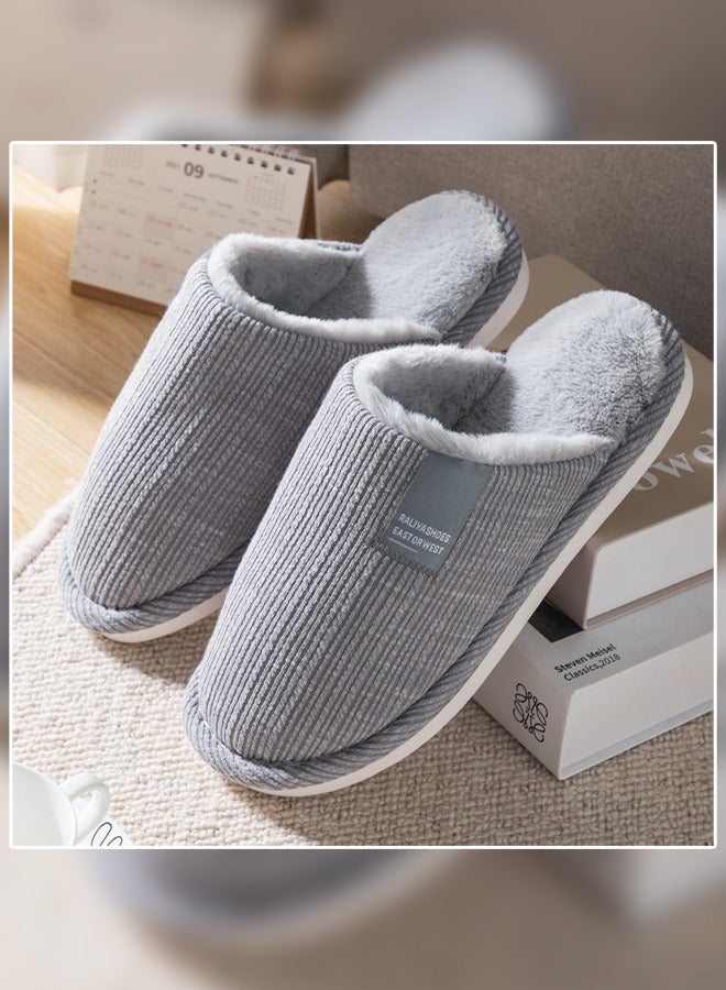 Men's Autumn and Winter Cotton Breathable Home Indoor Slippers Soft Sole Thickened Plush Warm Bedroom Slippers Grey