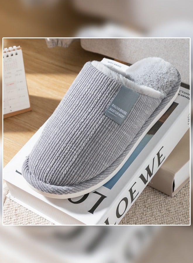 Men's Autumn and Winter Cotton Breathable Home Indoor Slippers Soft Sole Thickened Plush Warm Bedroom Slippers Grey