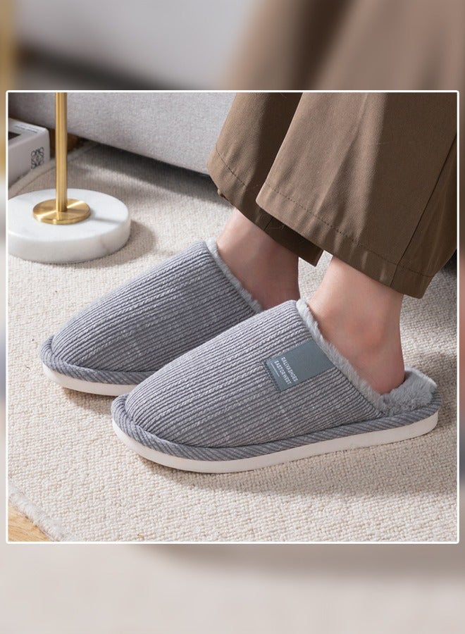 Men's Autumn and Winter Cotton Breathable Home Indoor Slippers Soft Sole Thickened Plush Warm Bedroom Slippers Grey