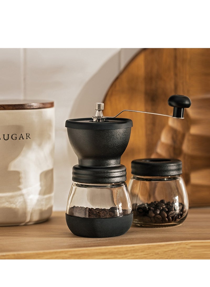 Manual Coffee Bean Grinder, Portable Hand Coffee Mill, 2 Glass Jars 11oz Each, Adjustable Ceramic Burr Mill Hand Crank Household Crusher Coffee Bean Tools, for Espresso, and Spices