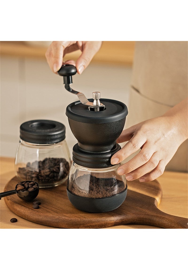 Manual Coffee Bean Grinder, Portable Hand Coffee Mill, 2 Glass Jars 11oz Each, Adjustable Ceramic Burr Mill Hand Crank Household Crusher Coffee Bean Tools, for Espresso, and Spices