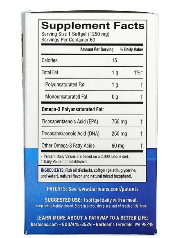 Ideal Omega 3 Orange 1000 mg EPA DHA 60 Softgels