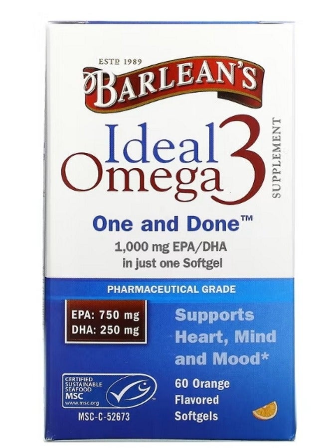 Ideal Omega 3 Orange 1000 mg EPA DHA 60 Softgels