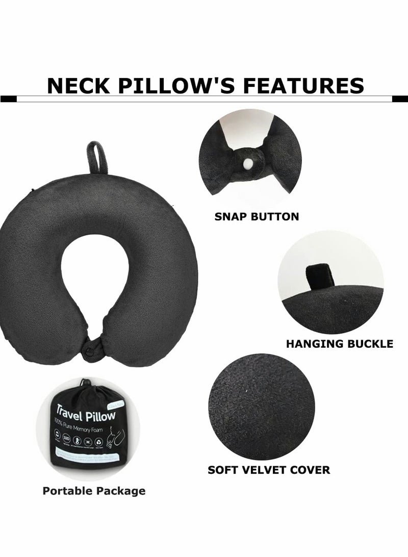 Travel Pillow Airplane Neck Pillow for Traveling 100% Pure Memory Foam U Shaped Neck Pillow Washable Super Lightweight Portable Headrest Great for Airplane Chair Car Home Office