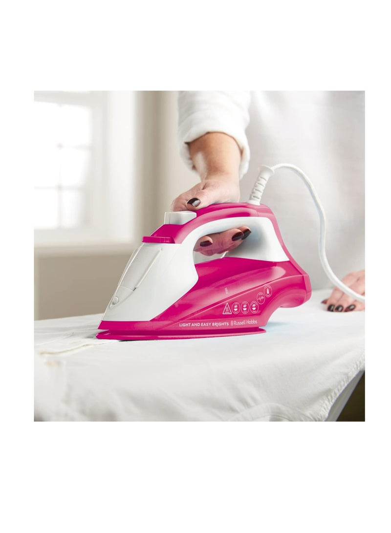 Light and Easy Bright Steam Iron - Colorful Design with 2x More Durable Soleplate, 115 Gram Steam Shot and 35 Gram Continuous Steam 240 ml 2400 W 26480GCC Pink