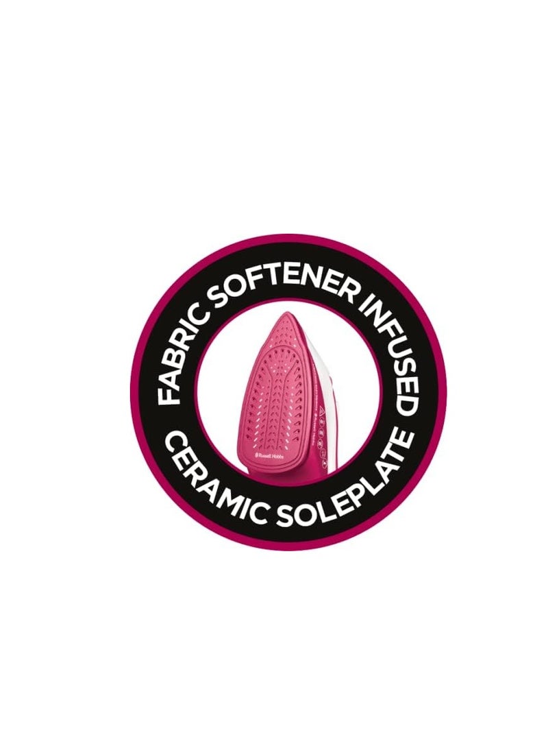 Light and Easy Bright Steam Iron - Colorful Design with 2x More Durable Soleplate, 115 Gram Steam Shot and 35 Gram Continuous Steam 240 ml 2400 W 26480GCC Pink