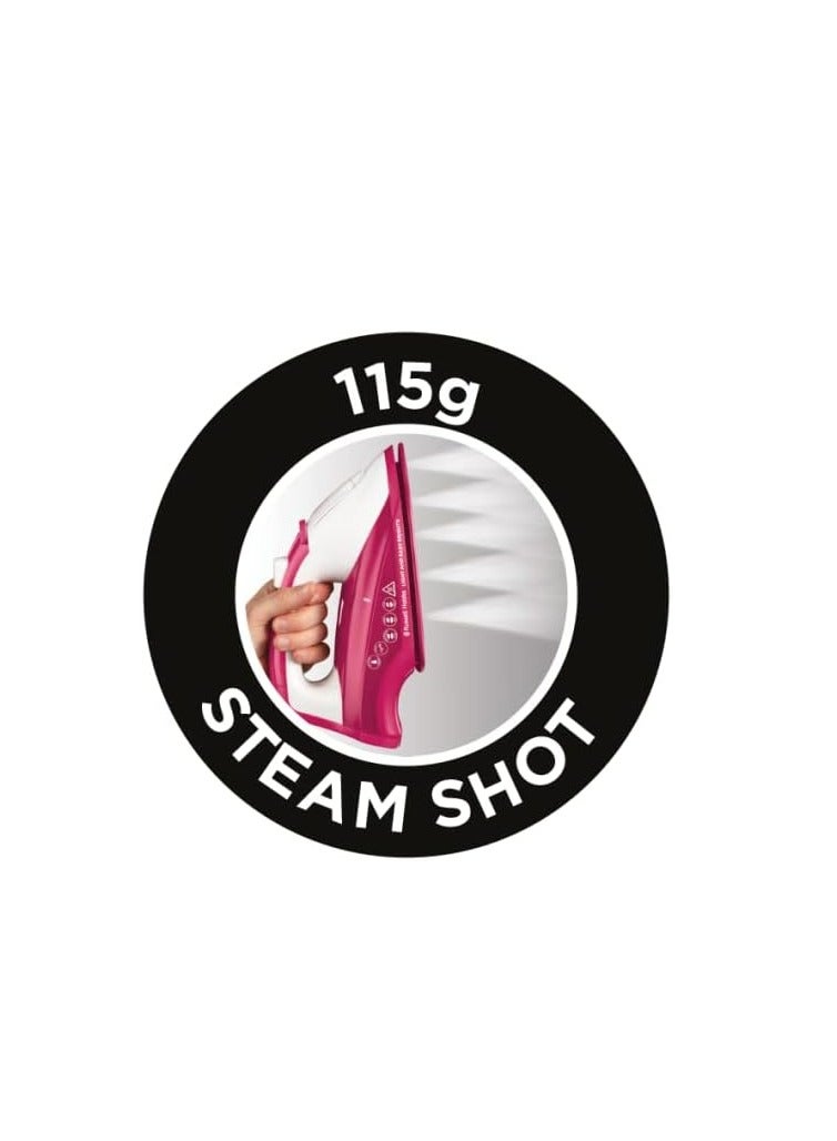 Light and Easy Bright Steam Iron - Colorful Design with 2x More Durable Soleplate, 115 Gram Steam Shot and 35 Gram Continuous Steam 240 ml 2400 W 26480GCC Pink
