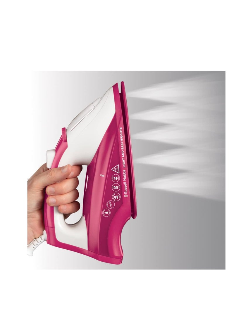 Light and Easy Bright Steam Iron - Colorful Design with 2x More Durable Soleplate, 115 Gram Steam Shot and 35 Gram Continuous Steam 240 ml 2400 W 26480GCC Pink