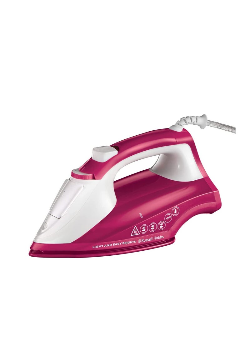 Light and Easy Bright Steam Iron - Colorful Design with 2x More Durable Soleplate, 115 Gram Steam Shot and 35 Gram Continuous Steam 240 ml 2400 W 26480GCC Pink