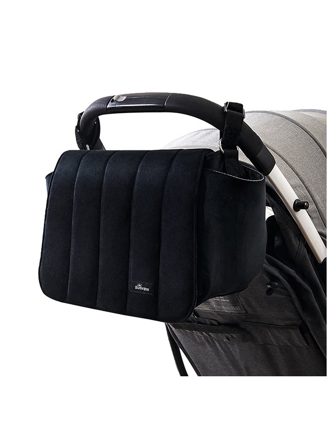 Velvet Stroller Diaper Bag With Adjustable Shoulder Strap - Black