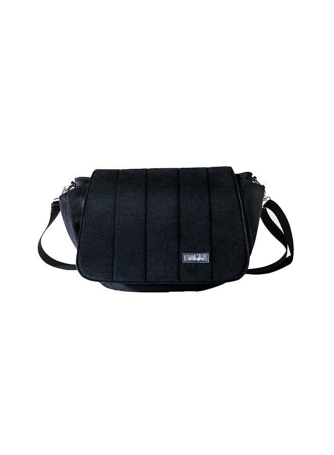 Velvet Stroller Diaper Bag With Adjustable Shoulder Strap - Black