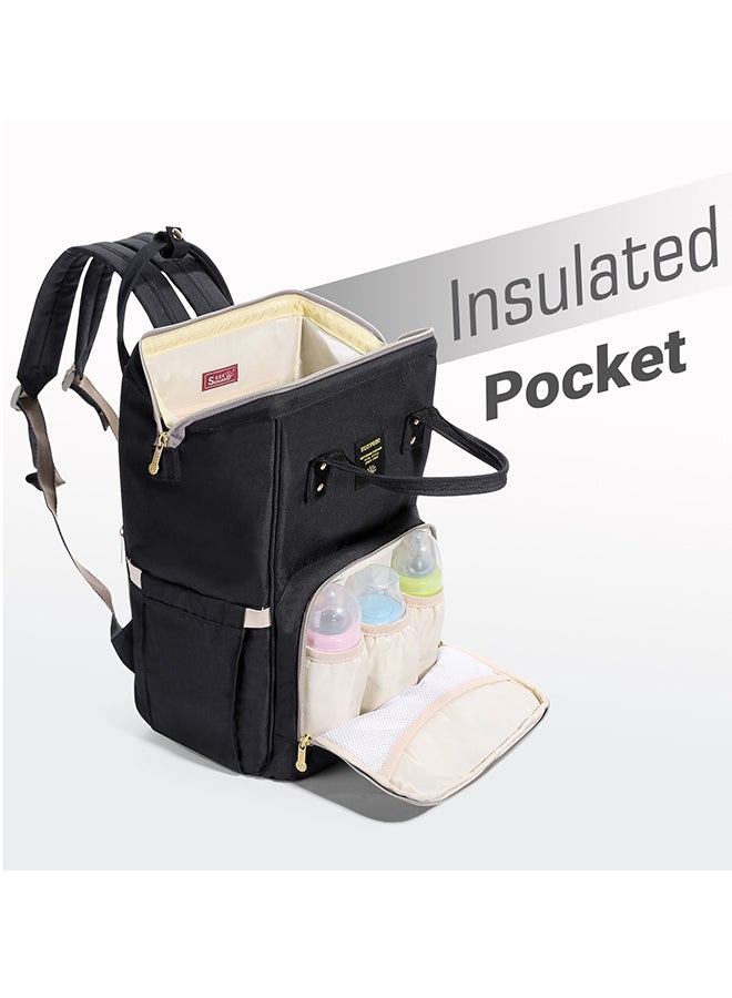 Diaper Bag With USB Charging Port And Changing Mat - Black