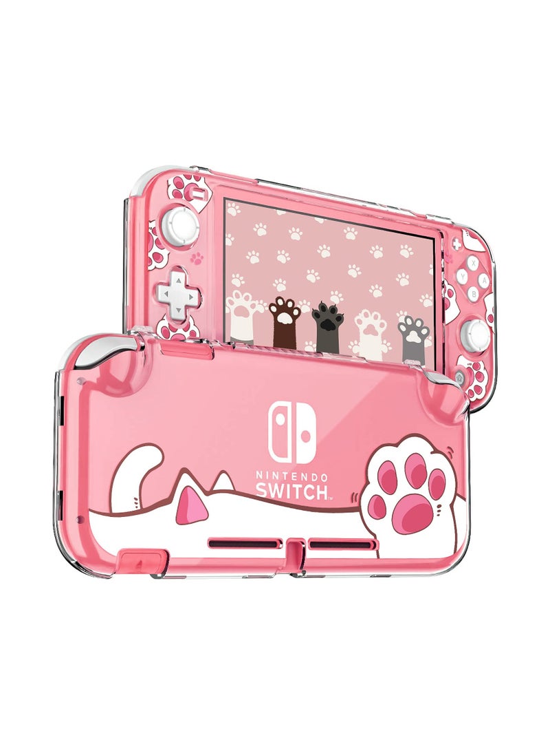 Protective Case for Switch Lite Clear Hard PC Case Cover Split Design Shockproof Anti Scratch Shell Accessories for Switch Lite and Joycon Controller Cute Pink Cat Paw