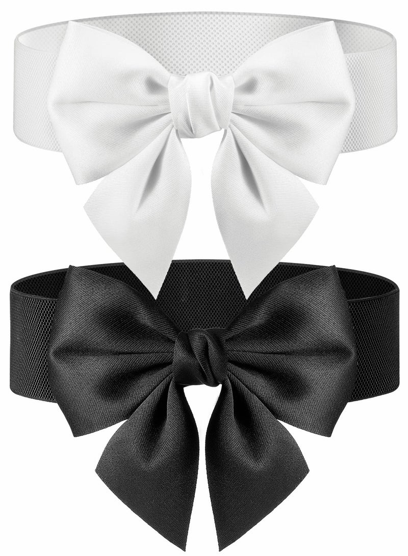 Wide Elastic Belt Women's Bowknot Belt Ladies Stretchy Bow Belt for  Party Casual Matching Women Dresses  2 Pcs