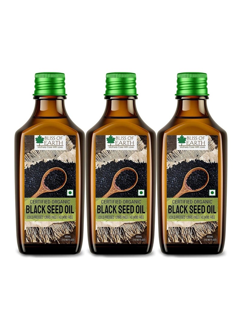 500ml Organic Black Seed Kalonji Oil For Eating & Hair Cold pressed & Hexane Free Pack of 3