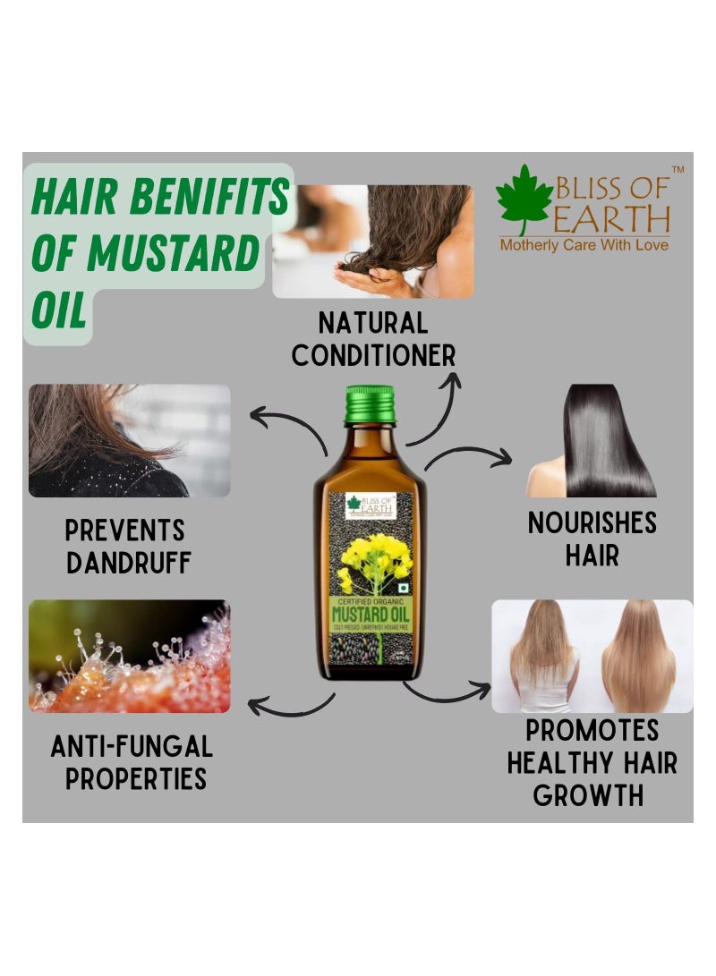 500ML Certified Organic Mustard Oil for Cooking & Hair Cold Pressed Hexane Free Pack of 3