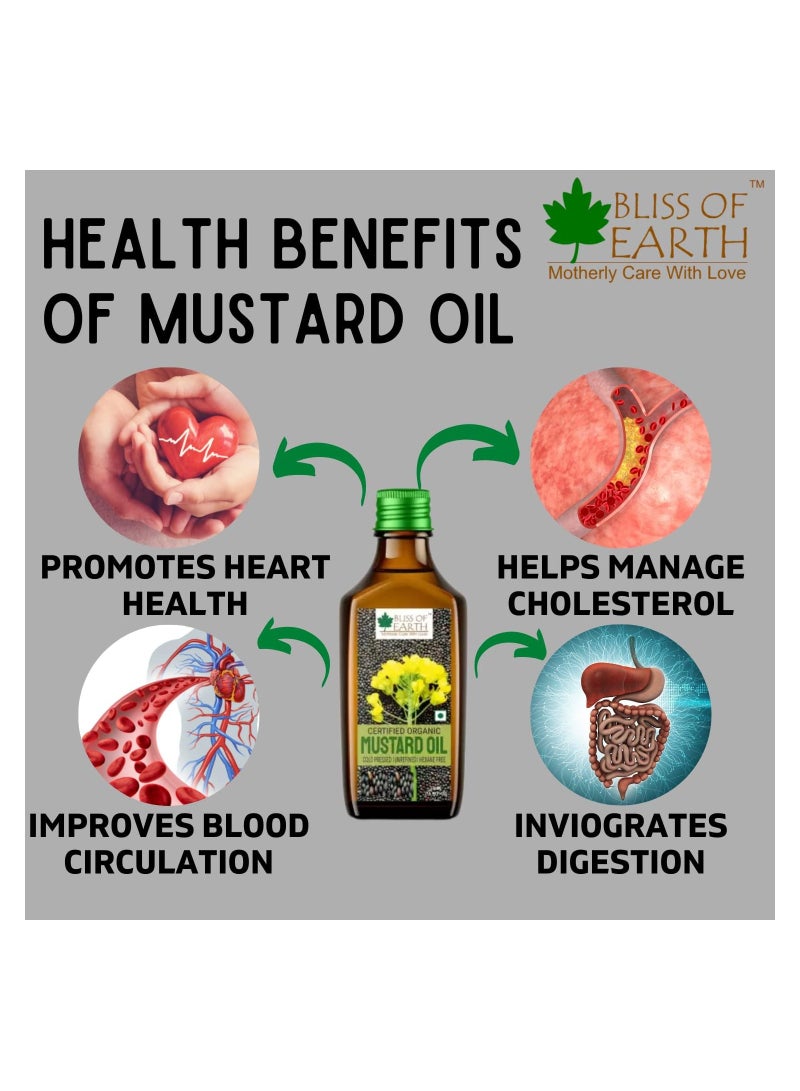 500ML Certified Organic Mustard Oil for Cooking & Hair Cold Pressed Hexane Free Pack of 3