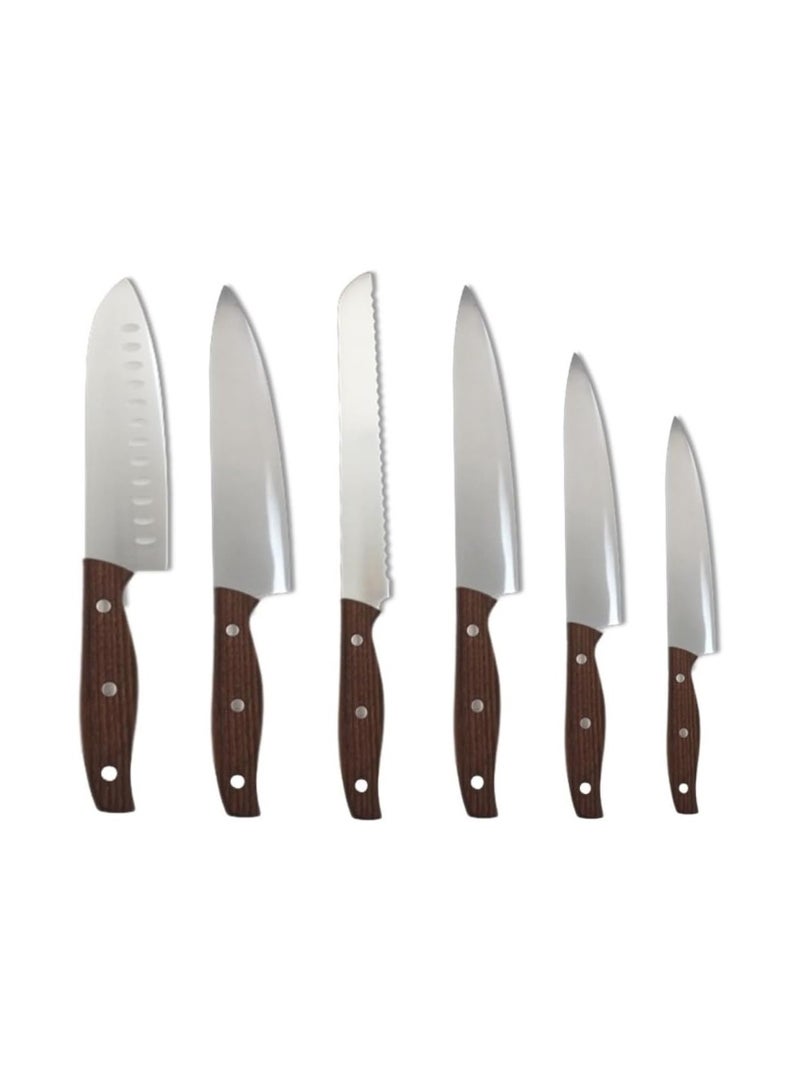 Auroware 6 Piece Kitchen Knife Set Stainless Steel Sharp 6 Different Utility Knife Chef Knife Wooden non slip Handle Professionals Kitchen tools