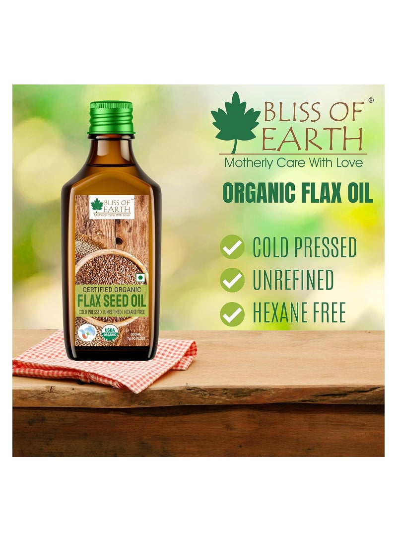 Bliss of Earth 500ML Flaxseed oil Pure natural organic plant based OMEGA rich cold pressed Hexane Free for Healthy Hair & Skin Pack of 2