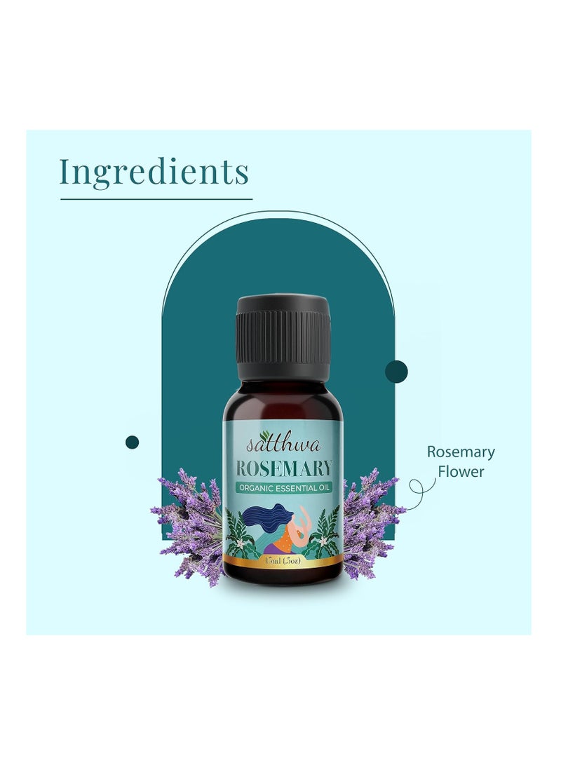 Satthwa Rosemary Essential Oil 100% Pure and Organic for Healthy Hair Scalp Hair Roots 15ml