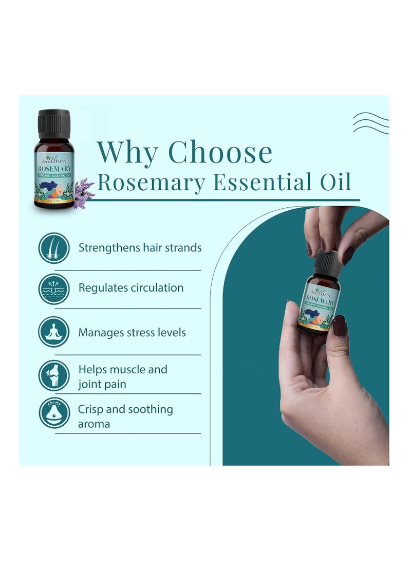 Satthwa Rosemary Essential Oil 100% Pure and Organic for Healthy Hair Scalp Hair Roots 15ml