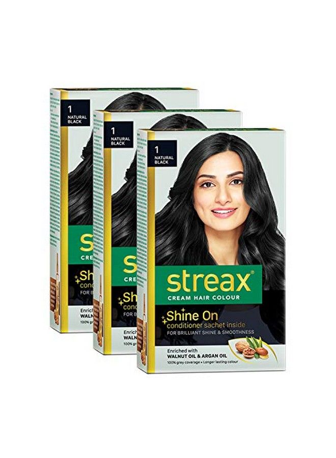 Cream Hair Colour For Women & Men ; Natural Black ; Enriched With Walnut & Argan Oil ; Instant Shine & Smoothness ; Long Lasting Hair Colour ; Soft & Silky Touch ; Pack Of 3 60 Ml