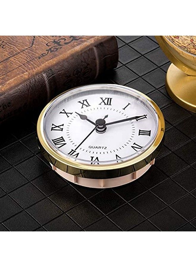 31 2 Inch (90 Mm) Quartz Clock Fitup Insert With Roman Numeral Quartz Movement (Gold Trim)