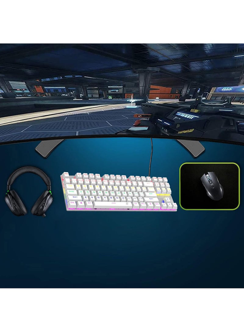 Arabic English Mechanical Gaming Keyboard with RGB LED Rainbow Backlit USB Wired E-sport Waterproof 87 Keys Keyboard for Windows MacOS Android PC Gamers