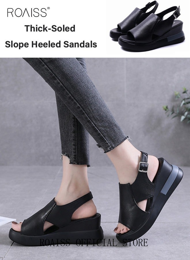 Thick Bottom Wedge Sandals Women's New Summer High-Heeled Fish Mouth Women's Shoes Soft Leather Buckle Open Toe Raised Platform Shoes