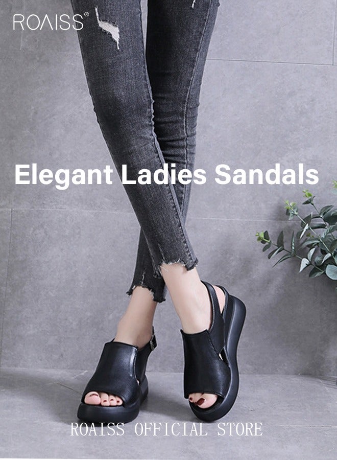 Thick Bottom Wedge Sandals Women's New Summer High-Heeled Fish Mouth Women's Shoes Soft Leather Buckle Open Toe Raised Platform Shoes