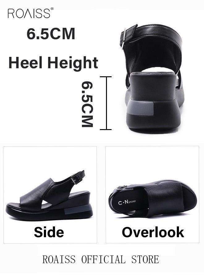 Thick Bottom Wedge Sandals Women's New Summer High-Heeled Fish Mouth Women's Shoes Soft Leather Buckle Open Toe Raised Platform Shoes