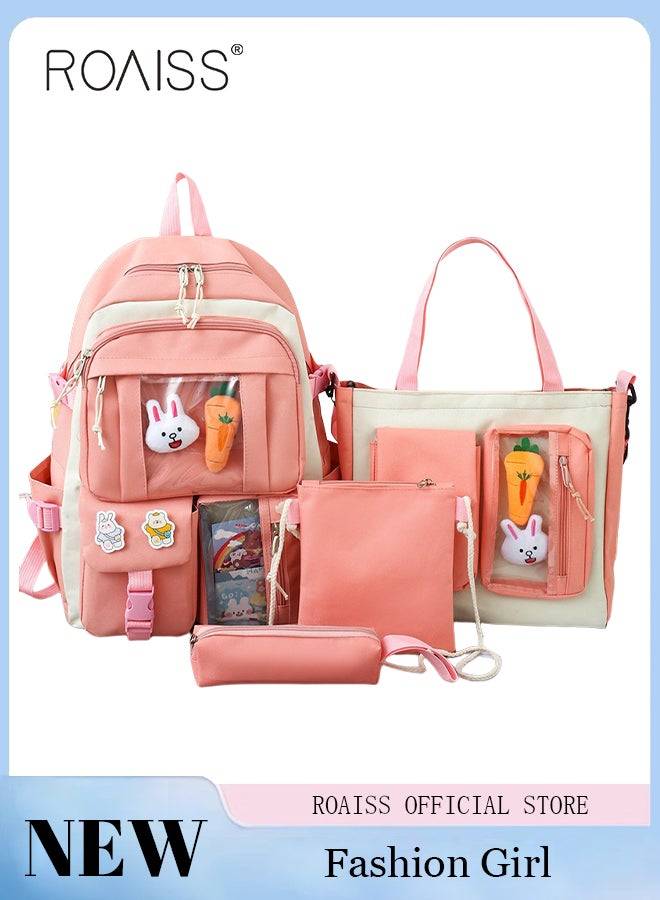 4-Piece Set of Cute Backpack Women's Bag Lightweight Elementary School Students Girls Large Capacity Children's School Bag