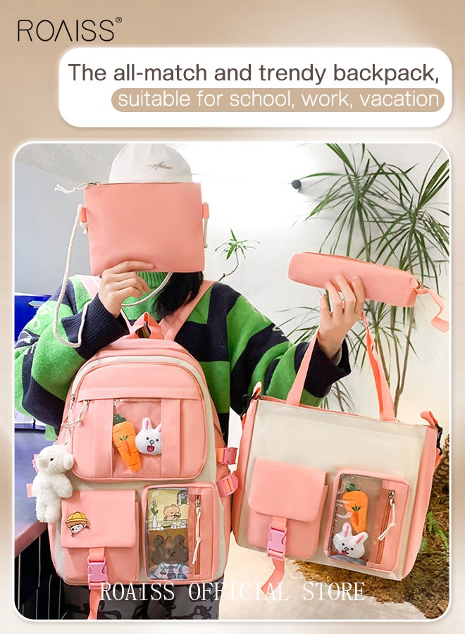4-Piece Set of Cute Backpack Women's Bag Lightweight Elementary School Students Girls Large Capacity Children's School Bag