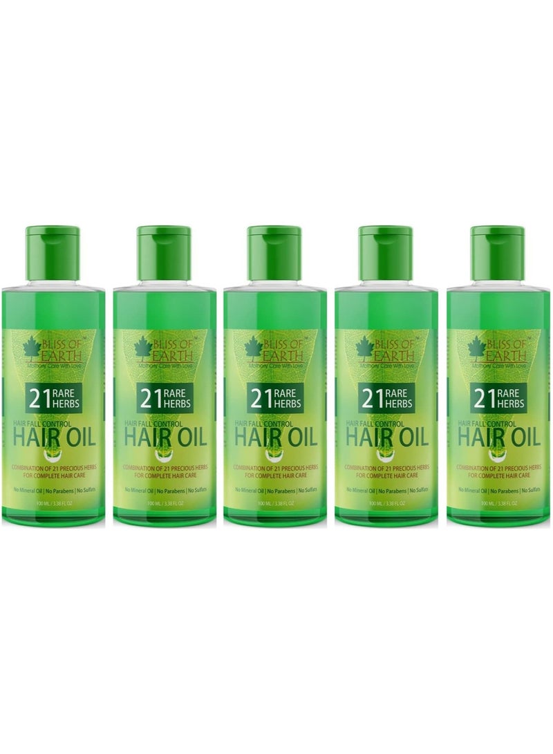 Bliss of Earth Hair Fall Control Hair Oil With 21 Rare Herbs 5x100ML