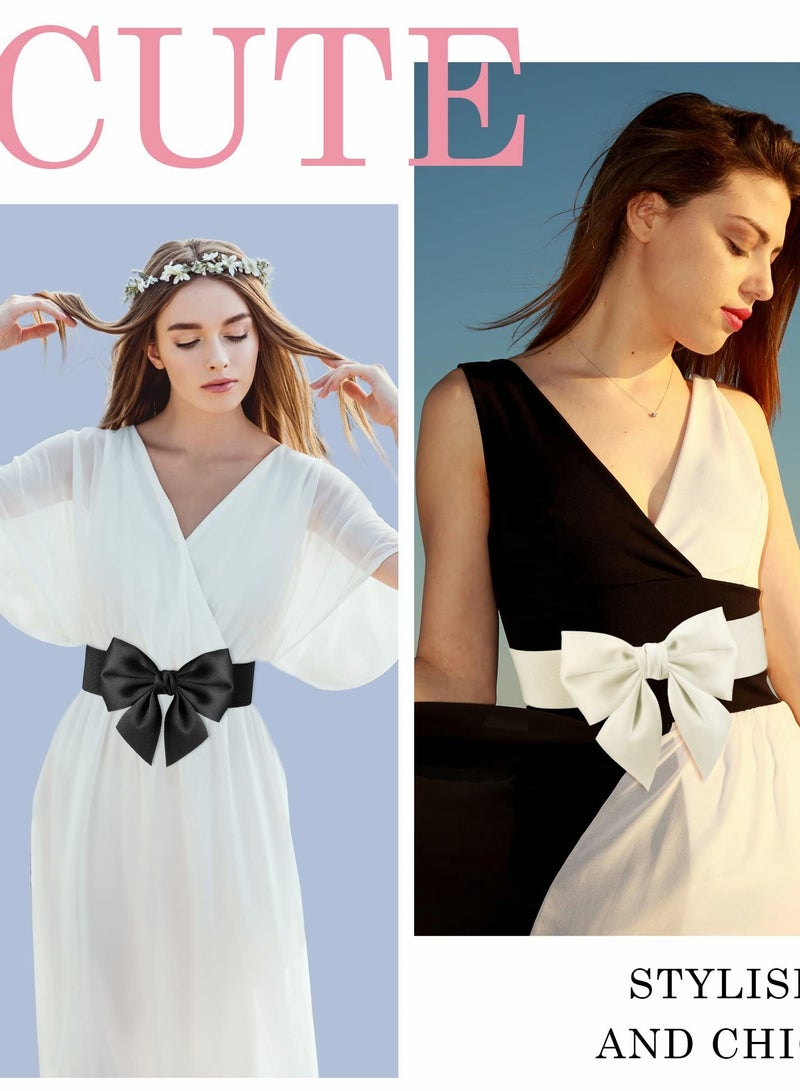 Wide Elastic Belt Women's Bowknot Belt Ladies Stretchy Bow Belt for  Party Casual Matching Women Dresses  2 Pcs