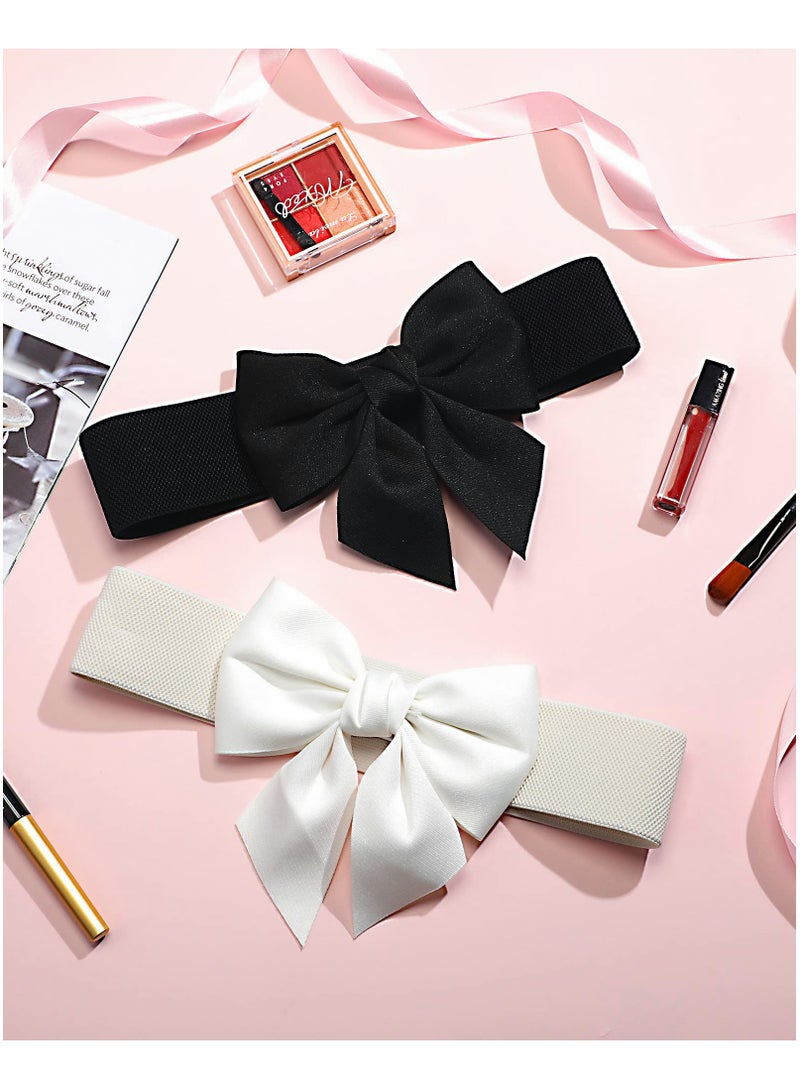 Wide Elastic Belt Women's Bowknot Belt Ladies Stretchy Bow Belt for  Party Casual Matching Women Dresses  2 Pcs