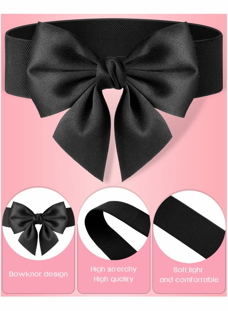 Wide Elastic Belt Women's Bowknot Belt Ladies Stretchy Bow Belt for  Party Casual Matching Women Dresses  2 Pcs
