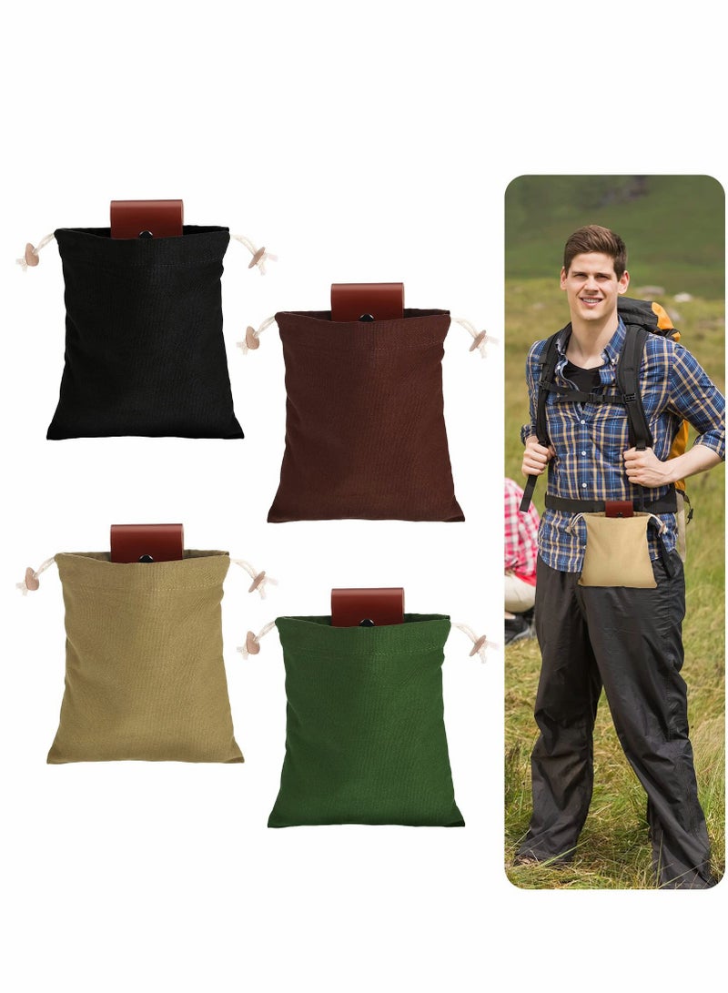 Craft Canvas Bag, 4 Pcs Collapsible Foraging Pouch, Garden Vegetable Storage Pouch Canvas Fruit Picking Bag, Leather Foraging Belt Bag for Outdoor Camping Hiking Hunting Travel Beach-Combing