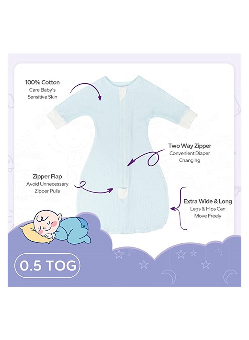 SYOSI Baby Cotton Sleeping Bag, Half-Long Sleeve Baby Mesh Sleep Sack, Wearable Blanket with Hollowed Breathable Dots for Newborn, Light Blue