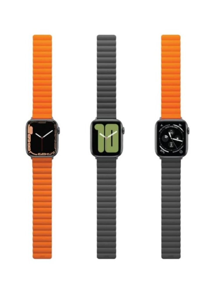 Revix Reversible Magnetic Silicone Compatible With Apple Watch Strap 42/44/45/49Mm Charcoal Grey/Orange