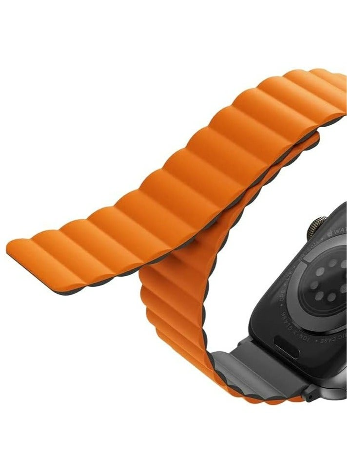 Revix Reversible Magnetic Silicone Compatible With Apple Watch Strap 42/44/45/49Mm Charcoal Grey/Orange